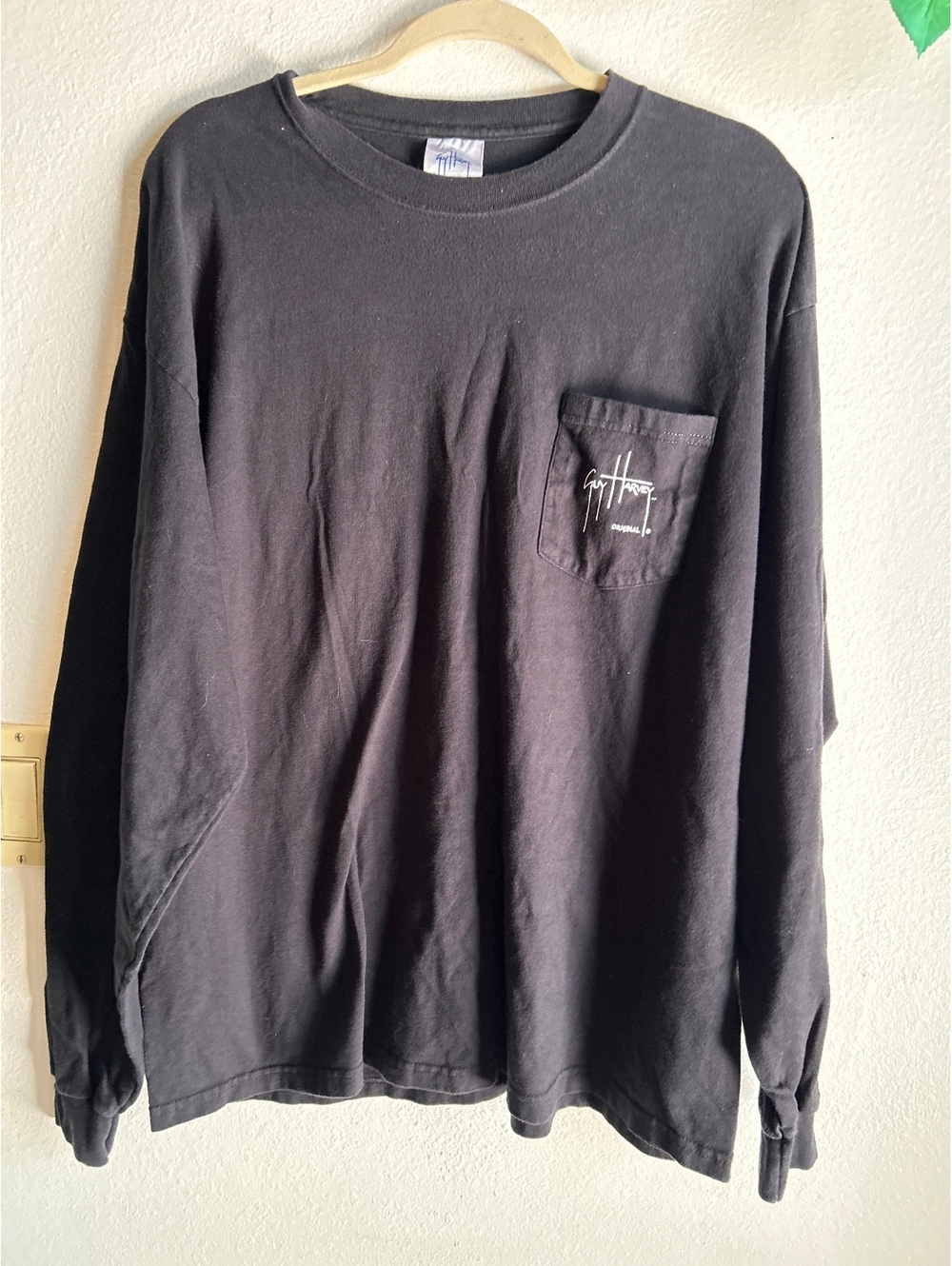 Guy Harvey Black Long Sleeve T-Shirt XL with Pirate Skull and Sharks Graphic